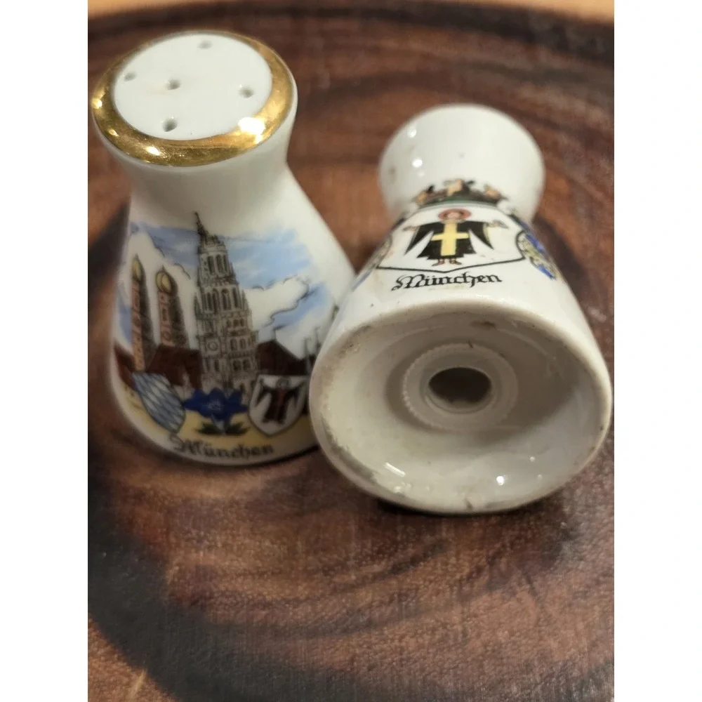 Vintage Porcelain German Beer Stein Salt and Pepper Shaker Set